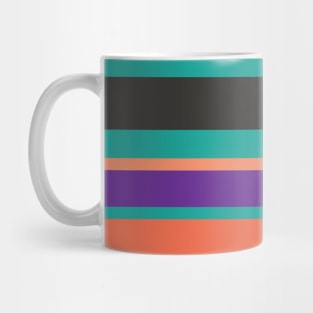 A world-class melt of Orange Pink, Big Foot Feet, Christmas Purple, Persian Green and Dark Grey stripes. Mug